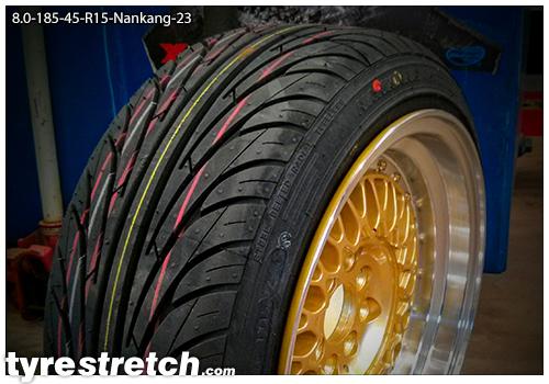 An example of tyre stretch: 185/45 R15 on 8.0J – NANKANG