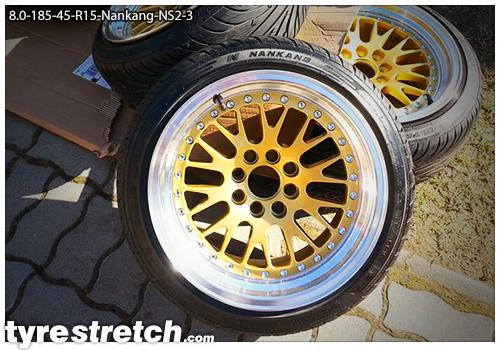An example of tyre stretch: 185/45 R15 on 8.0J – NANKANG