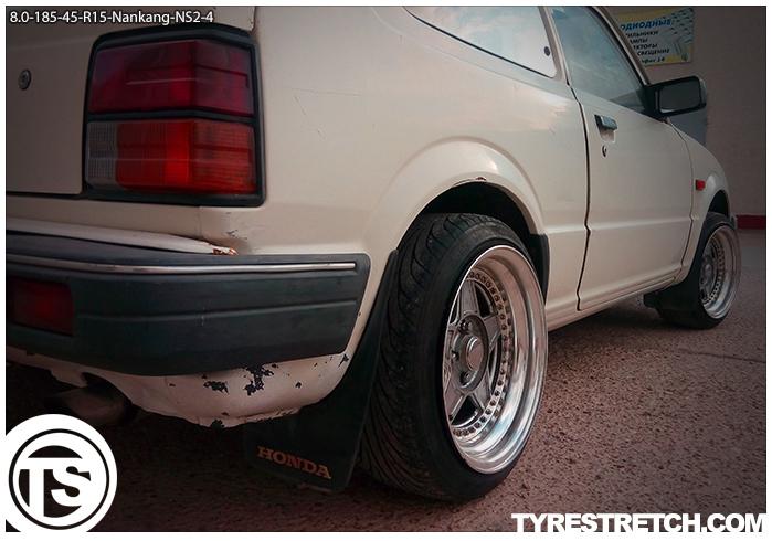 An example of tyre stretch: 185/45 R15 on 8.0J – NANKANG