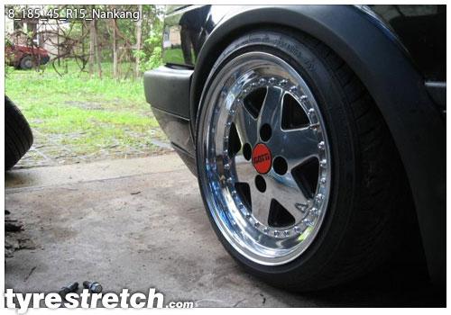 An example of tyre stretch: 185/45 R15 on 8.0J – NANKANG