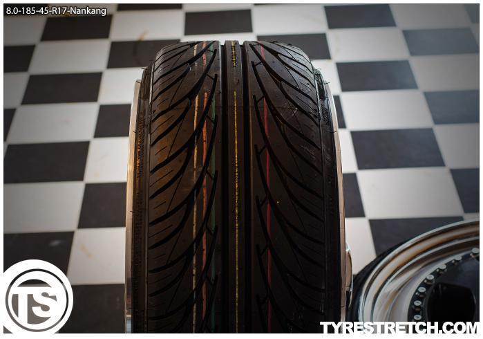 An example of tyre stretch: 185/45 R17 on 8.0J – NANKANG