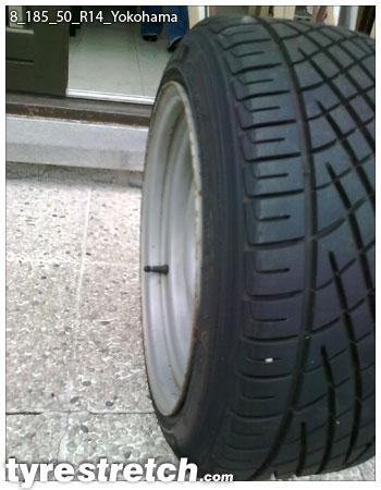 An example of tyre stretch: 185/50 R14 on 8.0J – YOKOHAMA