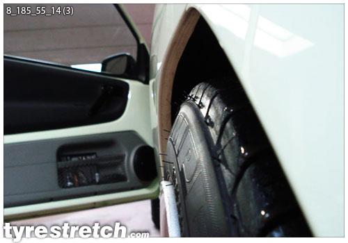 An example of tyre stretch: 185/55 R14 on 8.0J