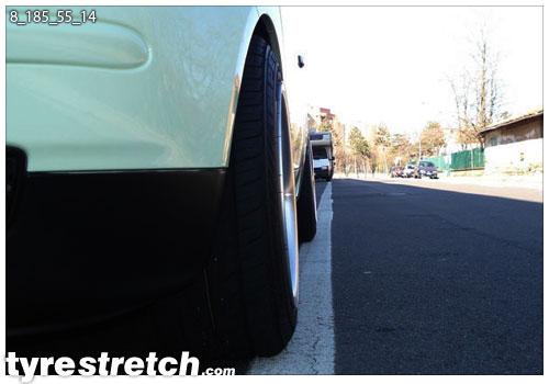 An example of tyre stretch: 185/55 R14 on 8.0J