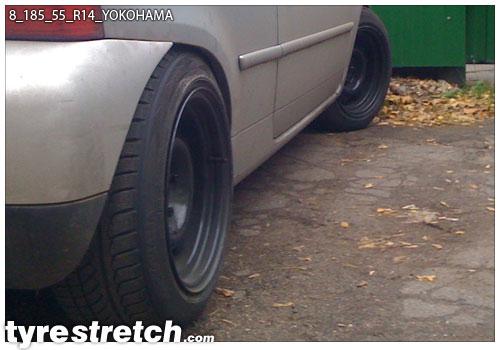An example of tyre stretch: 185/55 R14 on 8.0J – YOKOHAMA