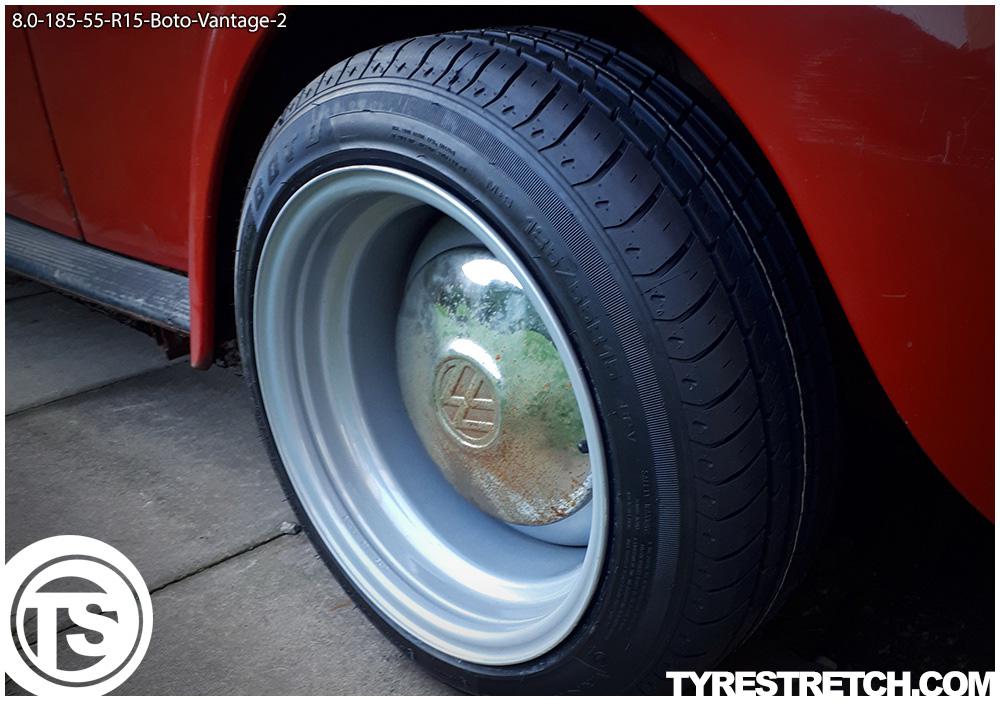 An example of tyre stretch: 185/55 R15 on 8.0J – BOTO