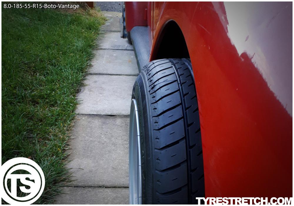 An example of tyre stretch: 185/55 R15 on 8.0J – BOTO