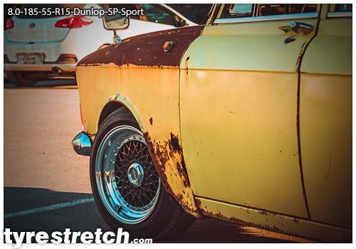 An example of tyre stretch: 185/55 R15 on 8.0J – Dunlop