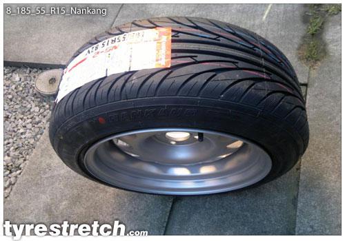 An example of tyre stretch: 185/55 R15 on 8.0J – NANKANG