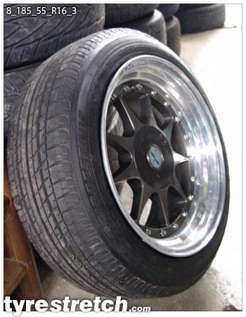 An example of tyre stretch: 185/55 R16 on 8.0J