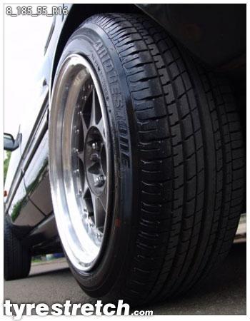 An example of tyre stretch: 185/55 R16 on 8.0J