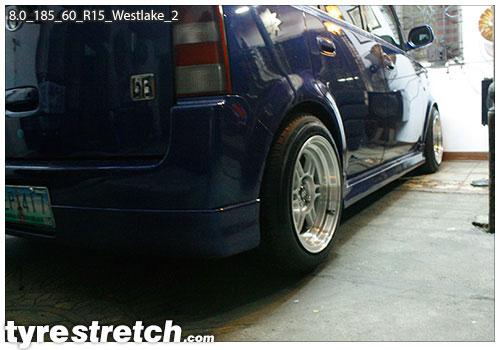 An example of tyre stretch: 185/60 R15 on 8.0J