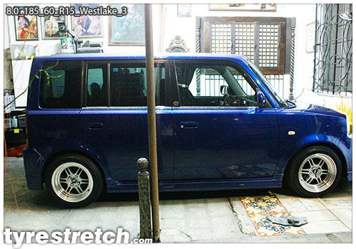 An example of tyre stretch: 185/60 R15 on 8.0J