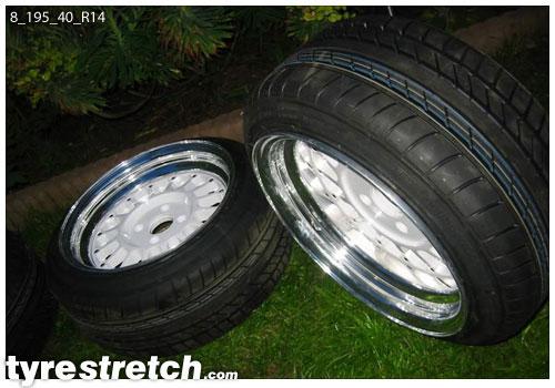 An example of tyre stretch: 195/40 R14 on 8.0J