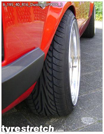 An example of tyre stretch: 195/40 R16 on 8.0J – DUNLOP