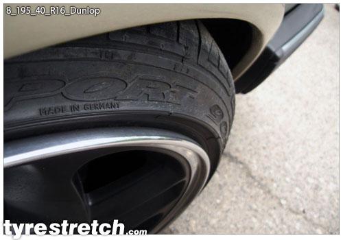 An example of tyre stretch: 195/40 R16 on 8.0J – DUNLOP