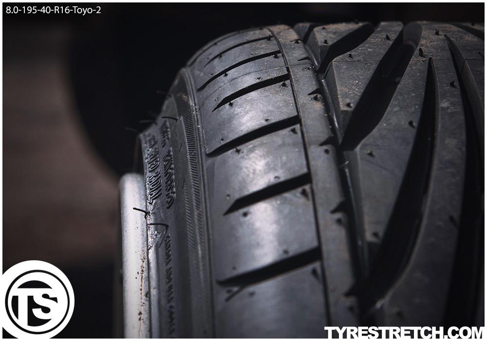 An example of tyre stretch: 195/40 R16 on 8.0J – TOYO