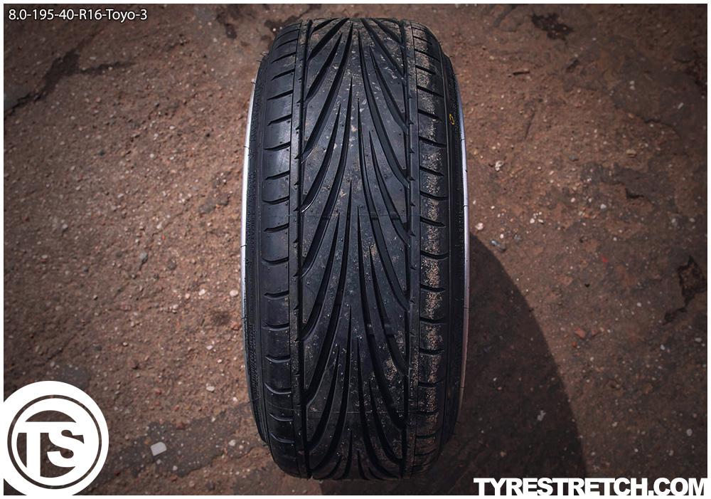 An example of tyre stretch: 195/40 R16 on 8.0J – TOYO