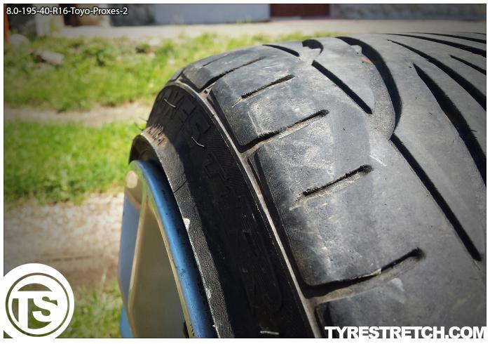 An example of tyre stretch: 195/40 R16 on 8.0J – TOYO