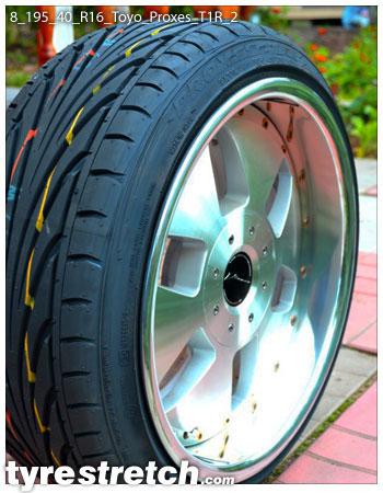 An example of tyre stretch: 195/40 R16 on 8.0J – TOYO