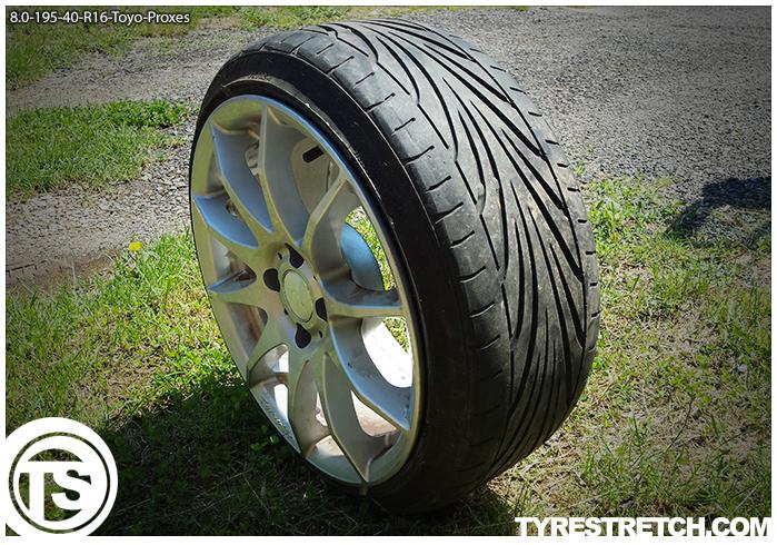 An example of tyre stretch: 195/40 R16 on 8.0J – TOYO