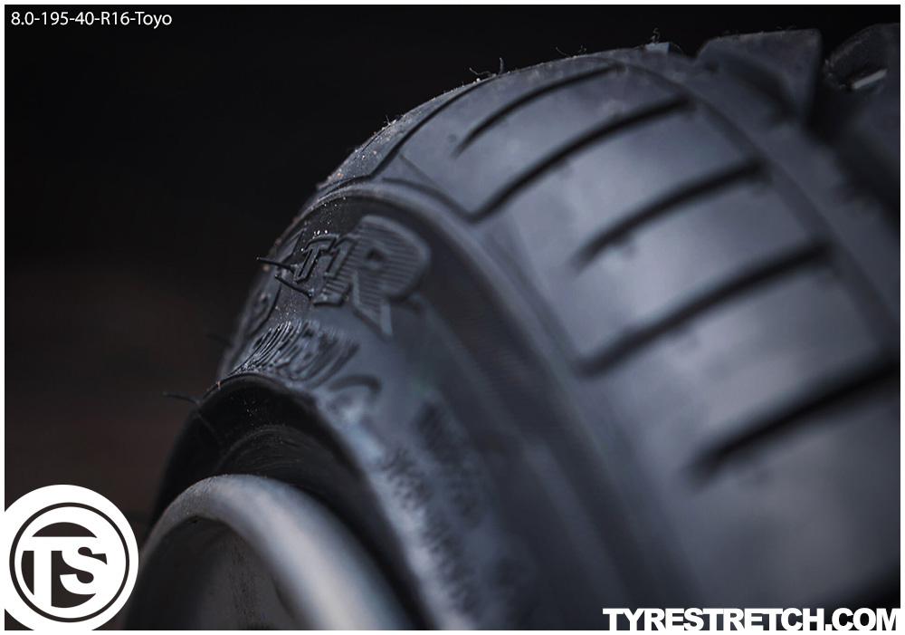 An example of tyre stretch: 195/40 R16 on 8.0J – TOYO
