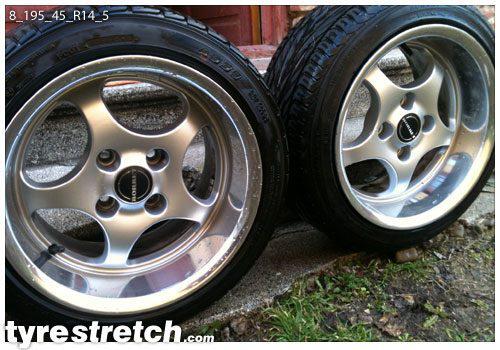 An example of tyre stretch: 195/45 R14 on 8.0J