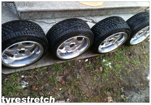 An example of tyre stretch: 195/45 R14 on 8.0J