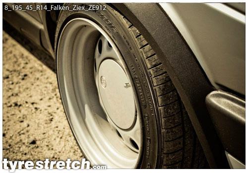 An example of tyre stretch: 195/45 R14 on 8.0J – FALKEN