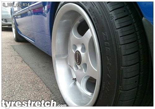 An example of tyre stretch: 195/45 R14 on 8.0J