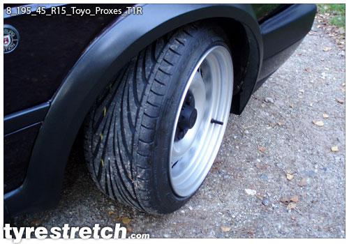 An example of tyre stretch: 195/45 R15 on 8.0J – TOYO
