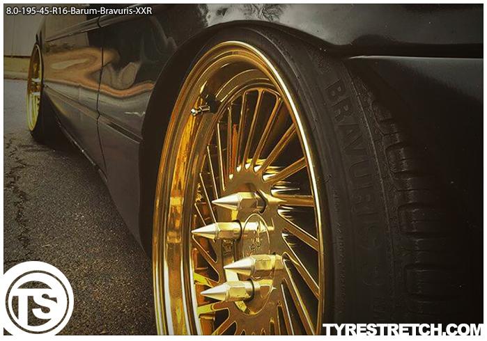 An example of tyre stretch: 195/45 R16 on 8.0J – BARUM (XXR)