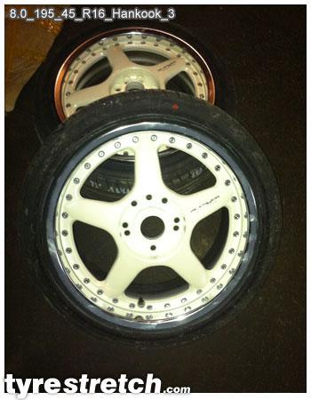 An example of tyre stretch: 195/45 R16 on 8.0J – HANKOOK