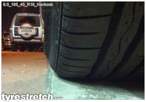 An example of tyre stretch: 195/45 R16 on 8.0J – HANKOOK