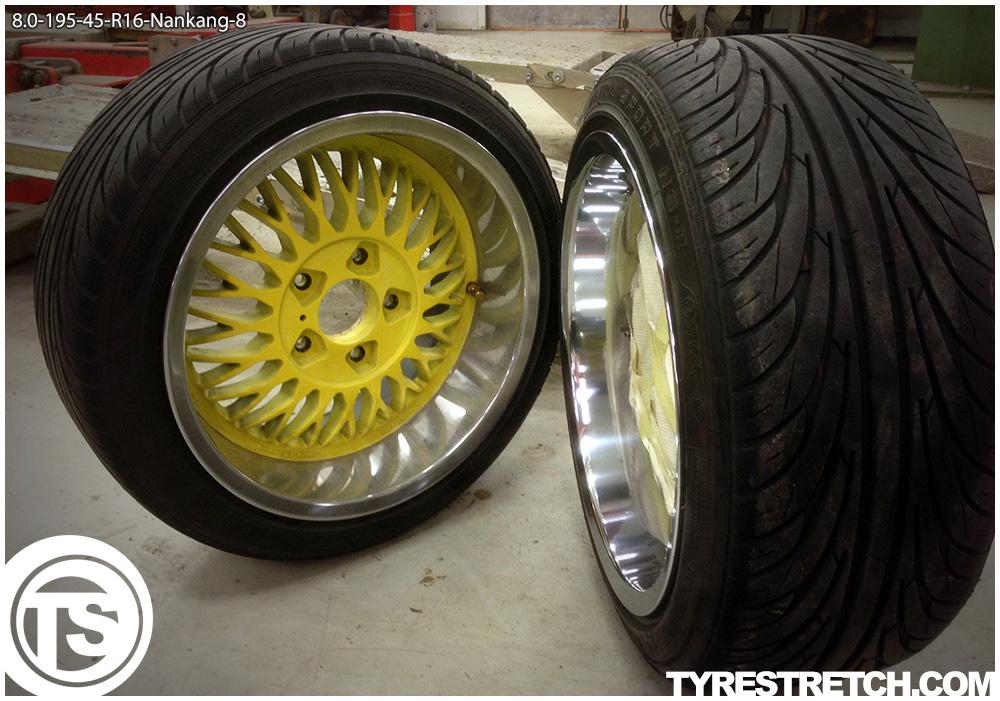 An example of tyre stretch: 195/45 R16 on 8.0J – NANKANG