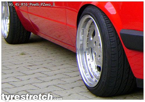 An example of tyre stretch: 195/45 R16 on 8.0J – PIRELLI