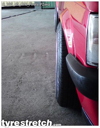 An example of tyre stretch: 195/45 R16 on 8.0J – PIRELLI