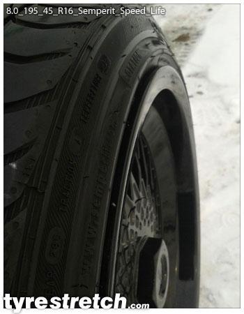 An example of tyre stretch: 195/45 R16 on 8.0J – SEMPERIT