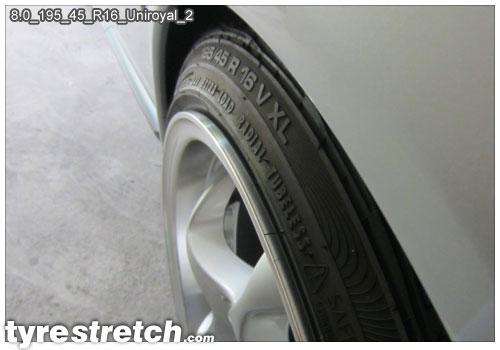 An example of tyre stretch: 195/45 R16 on 8.0J – UNIROYAL