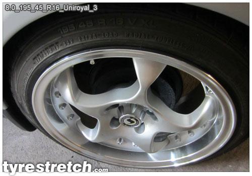An example of tyre stretch: 195/45 R16 on 8.0J – UNIROYAL