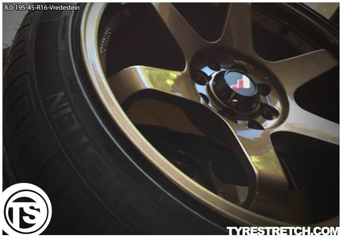 An example of tyre stretch: 195/45 R16 on 8.0J – VREDESTEIN