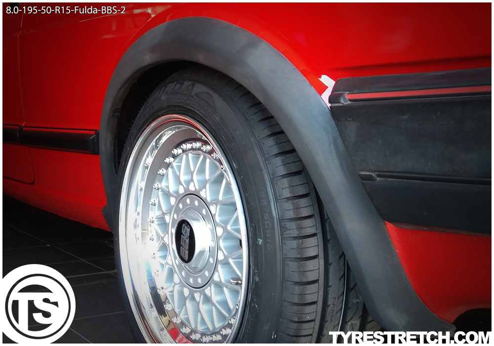 An example of tyre stretch: 195/50 R15 on 8.5J – FULDA (BBS)