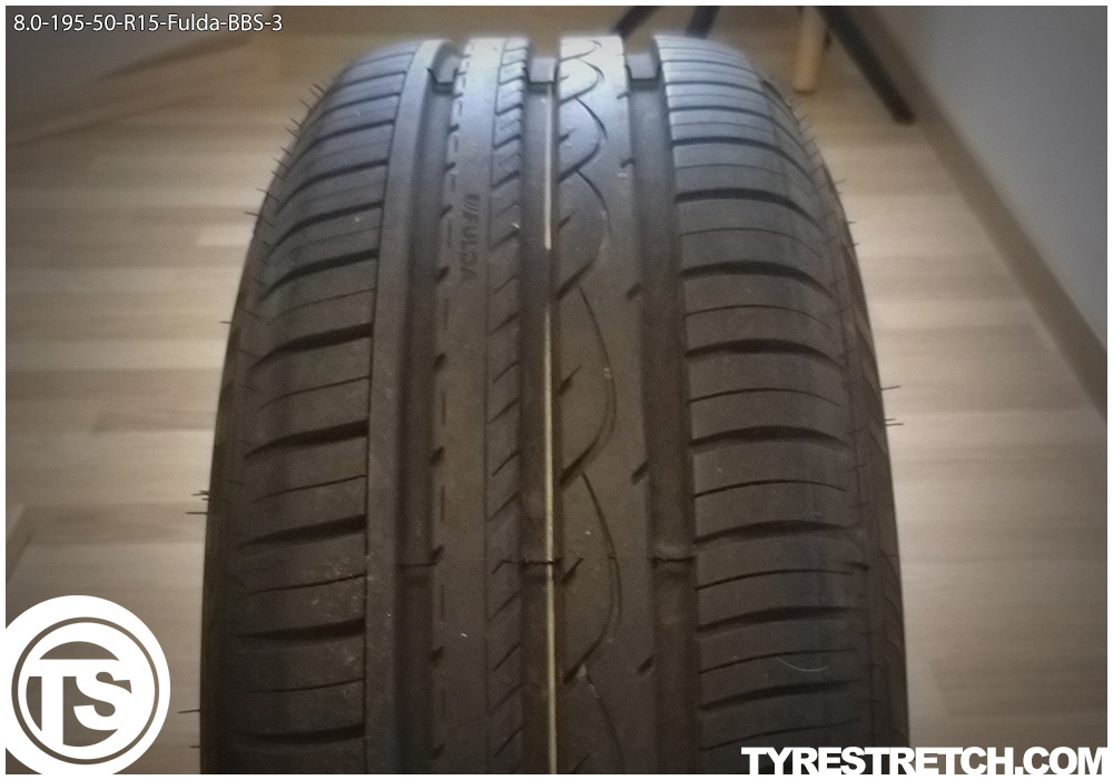 An example of tyre stretch: 195/50 R15 on 8.5J – FULDA (BBS)