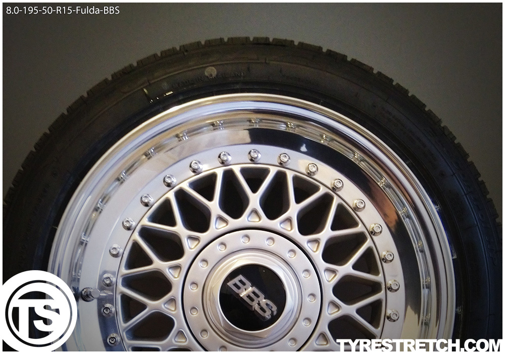 An example of tyre stretch: 195/50 R15 on 8.5J – FULDA (BBS)