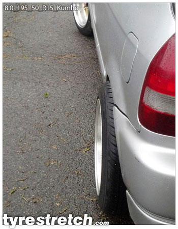 An example of tyre stretch: 195/50 R15 on 8.0J – KUMHO