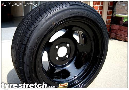 An example of tyre stretch: 195/50 R15 on 8.0J – NITTO