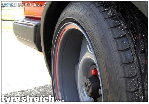 An example of tyre stretch: 195/50 R15 on 8.0J – TOYO