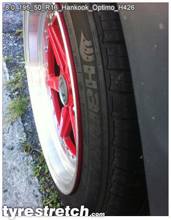 An example of tyre stretch: 195/50 R16 on 8.0J – HANKOOK