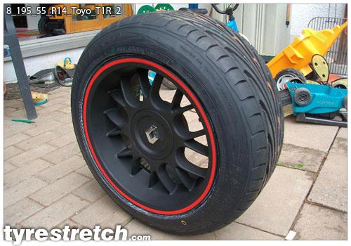 An example of tyre stretch: 195/55 R14 on 8.0J – TOYO