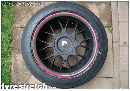 An example of tyre stretch: 195/55 R14 on 8.0J – TOYO